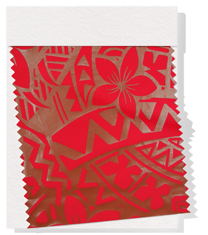 Stretch Polyester Pacific Print $12.00p/m Design #4 - Red & Bronze