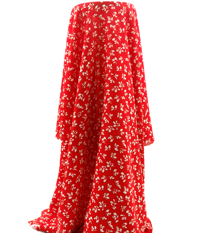 Printed Polyester Chiffon $10.00p/m - Janice  Red w/ white flowers