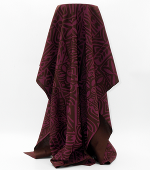 Stretch Polyester Pacific Print $12.00p/m Design #12  - Maroon & Dark Brown