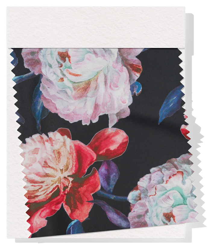 Printed Cotton Sateen $12.00p/m - Lily Black  Design #14