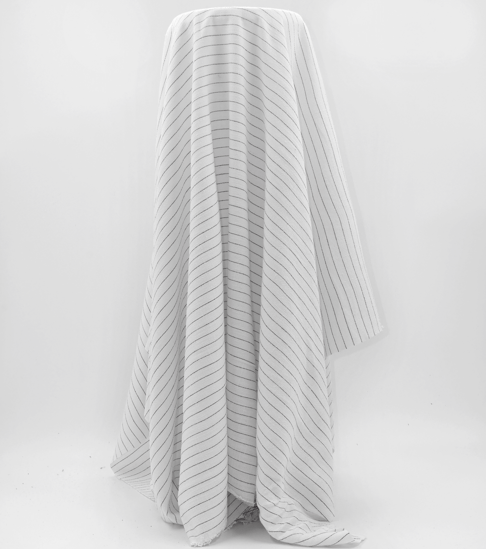 Striped Linen / Ramie $18.00p/m - White with Black Stripes - The Fabric Shop