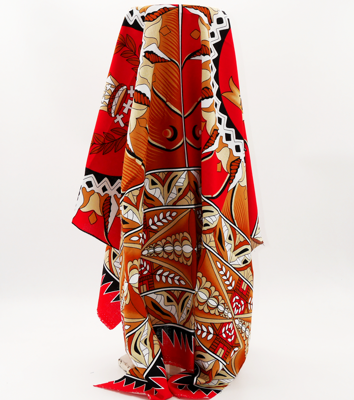 Cotton Dobby Pacific Tongan Print $10.00p/m - Design #2 Red