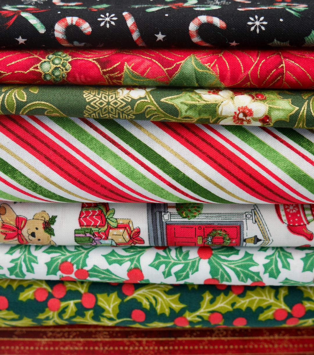 Christmas Cotton Craft Print - $14.00p/m - Mistletoe (Green & Red)
