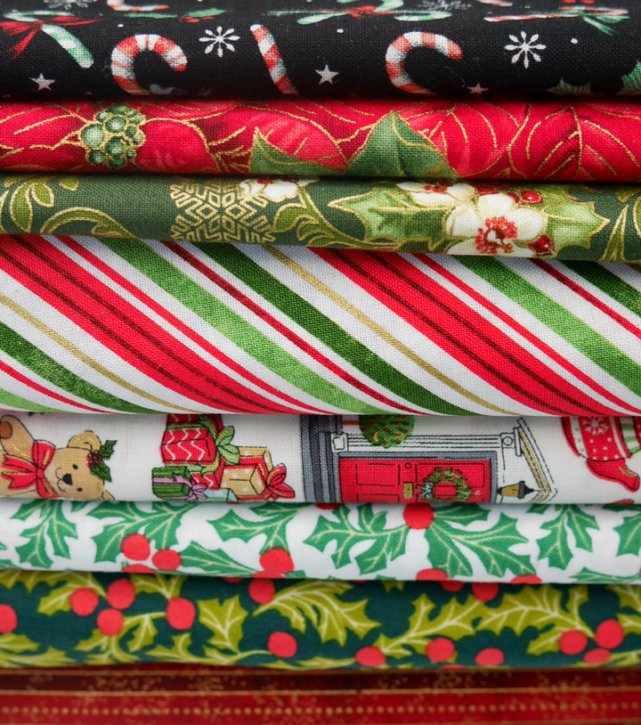 Christmas Cotton Craft Print - $14.00p/m - Christmas Poinsettia ( Red & Green)
